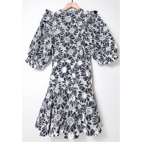 NWT Sandro Audrey Floral Embroidered Mini Dress XS Noir Flared Ruffle Eyelet - Picture 9 of 13